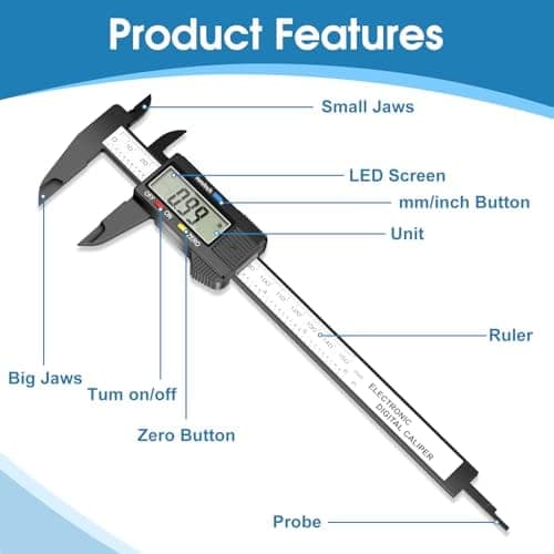 Digital Caliper Calipers Measuring Tool, 0-6inches Electronic Caliper with Premium Large LCD Screen, Inch and Millimeter Convert, Auto-Off Feature, High Precision and Clear Display, HnoaTovy view 3