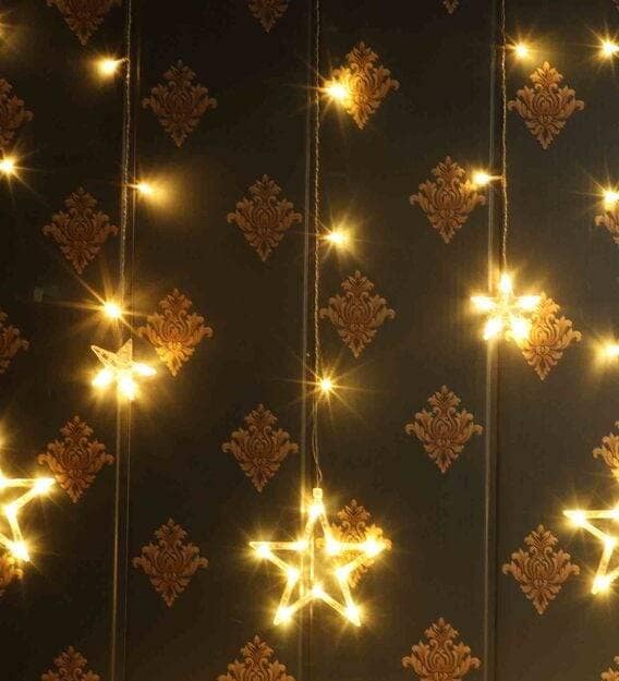 Star Shaped LED Curtain String Lights (Warm White) | Festive Decorative Lighting | Home & Party Decor