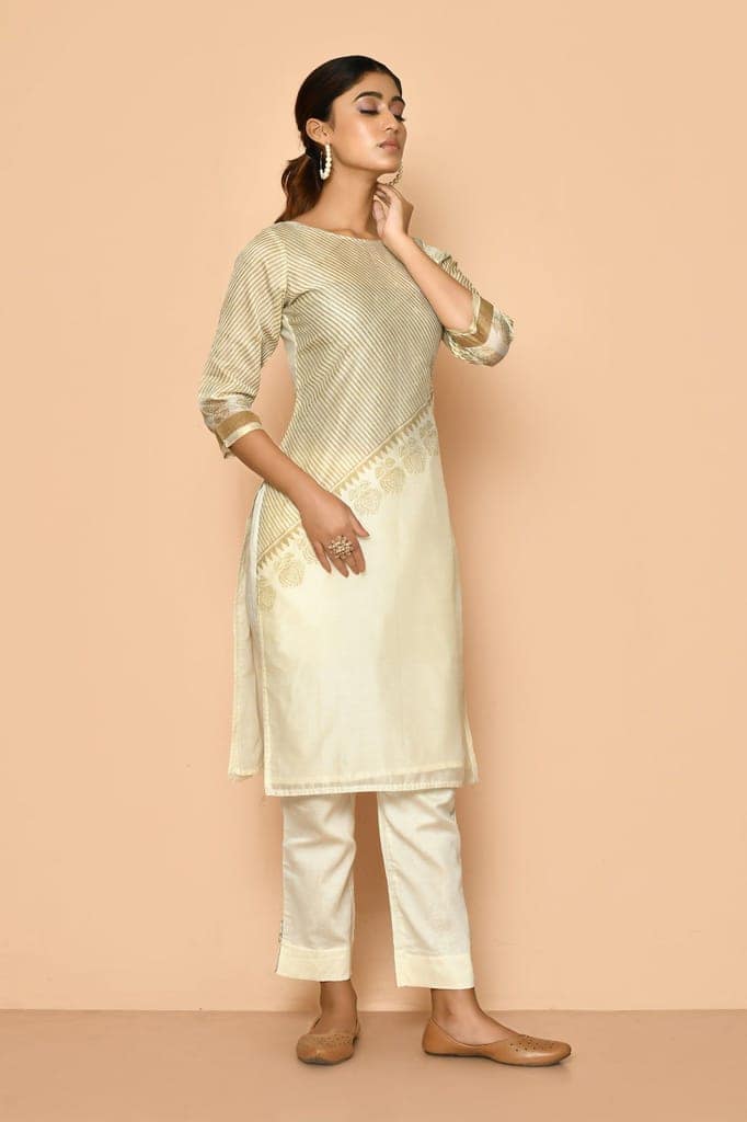 Zeba Handloom maheshwari silk kurta set for women view 4