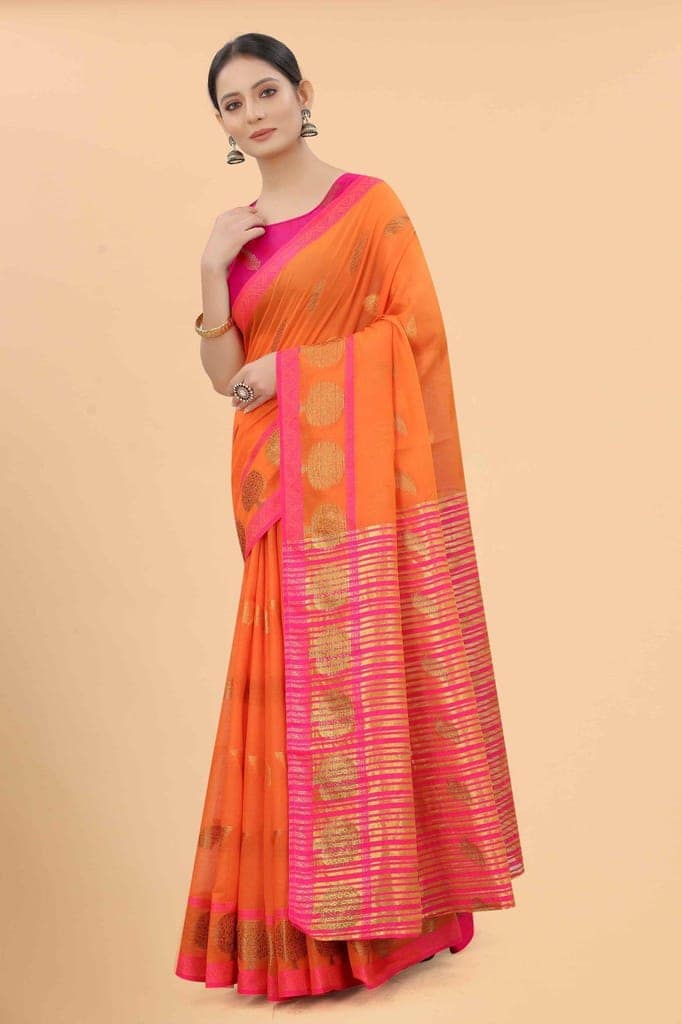 Women's Pure Cotton Woven Saree With Unstiched Blouse Piece view 3