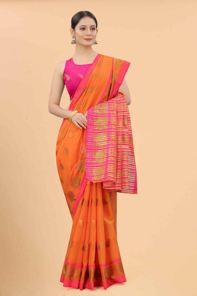 Women's Pure Cotton Woven Saree With Unstiched Blouse Piece view 4
