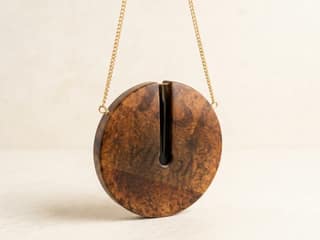 Wooden Round Hanging Planter with Glass Tube and Sling Chain 1pc