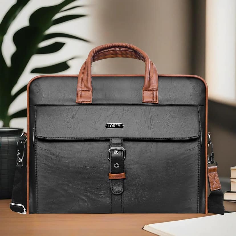 LOREM Black Color Faux Leather 10L Laptop Messenger Bag For Men BG56 view 2