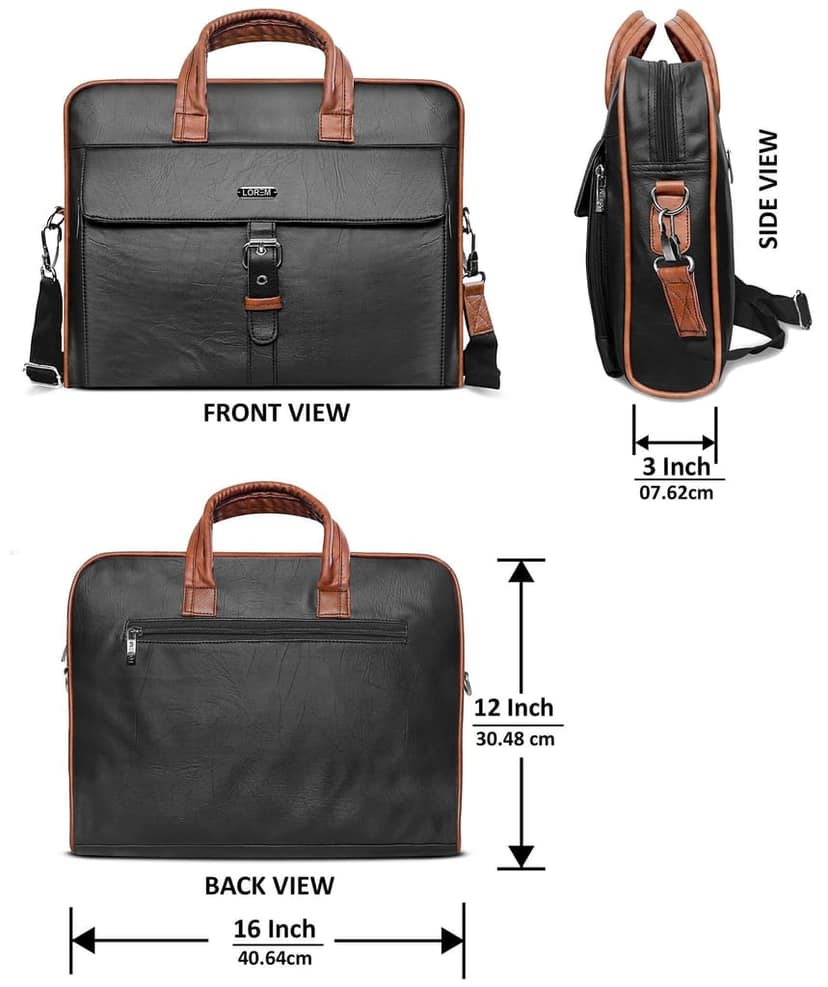 LOREM Black Color Faux Leather 10L Laptop Messenger Bag For Men BG56 view 3