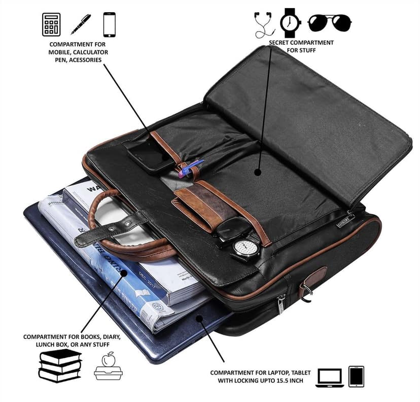 LOREM Black Color Faux Leather 10L Laptop Messenger Bag For Men BG56 view 5