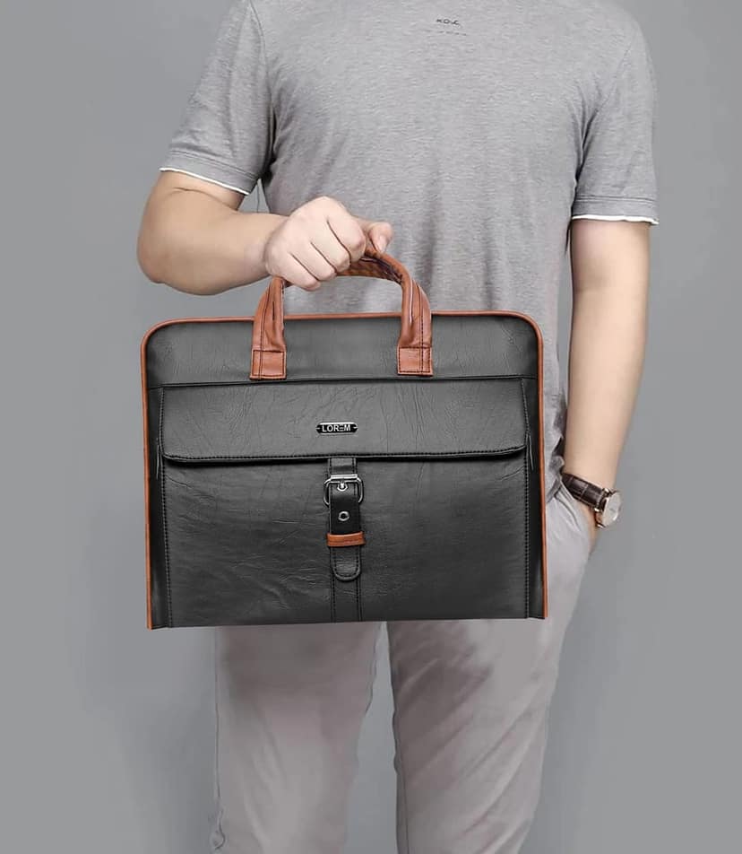 LOREM Black Color Faux Leather 10L Laptop Messenger Bag For Men BG56 view 7