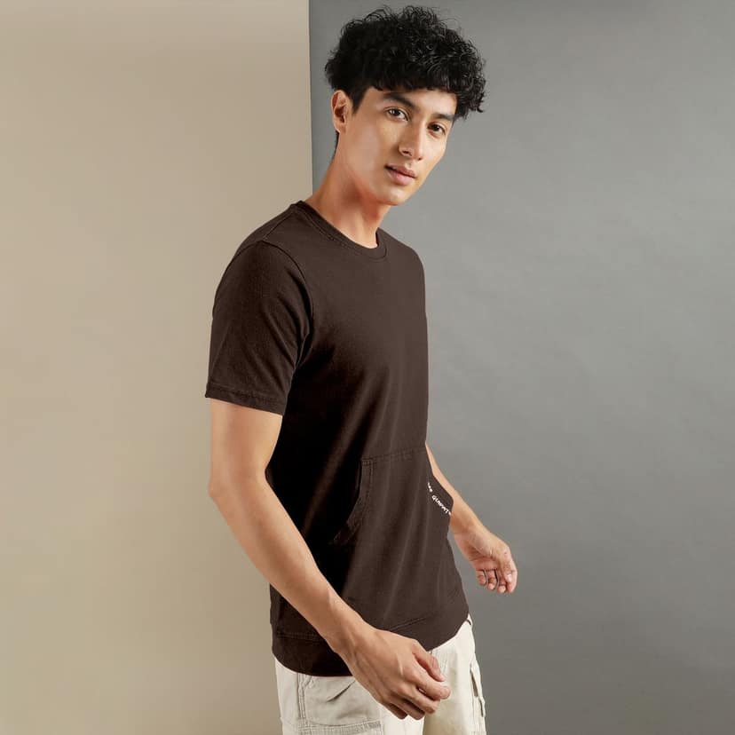Ftx Men Solid Round Neck Kangaroo Pocket Half Sleeve Tshirt view 4