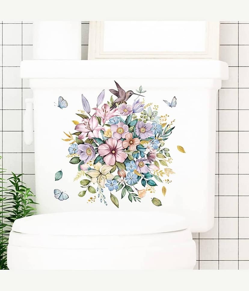 Inkfence Bathroom Sticker Floral ( 20 x 17 cms ) view 2