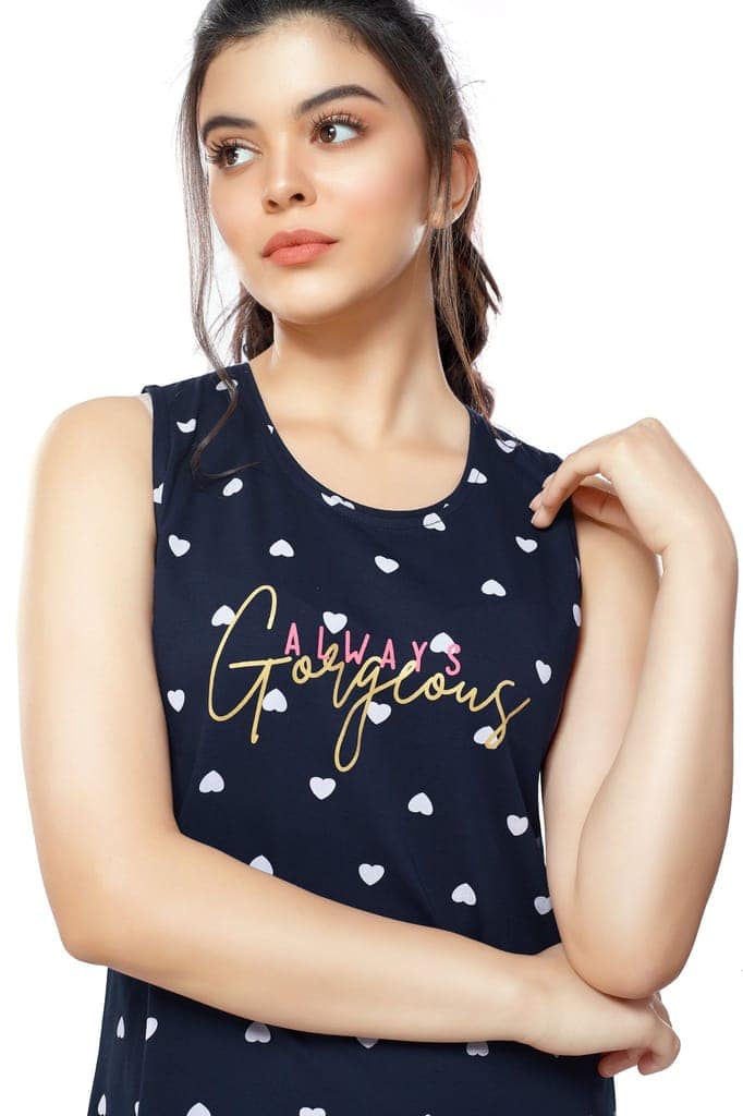 ZEYO Women Cotton Night Dress Green Heart Print Short Nighty view 2