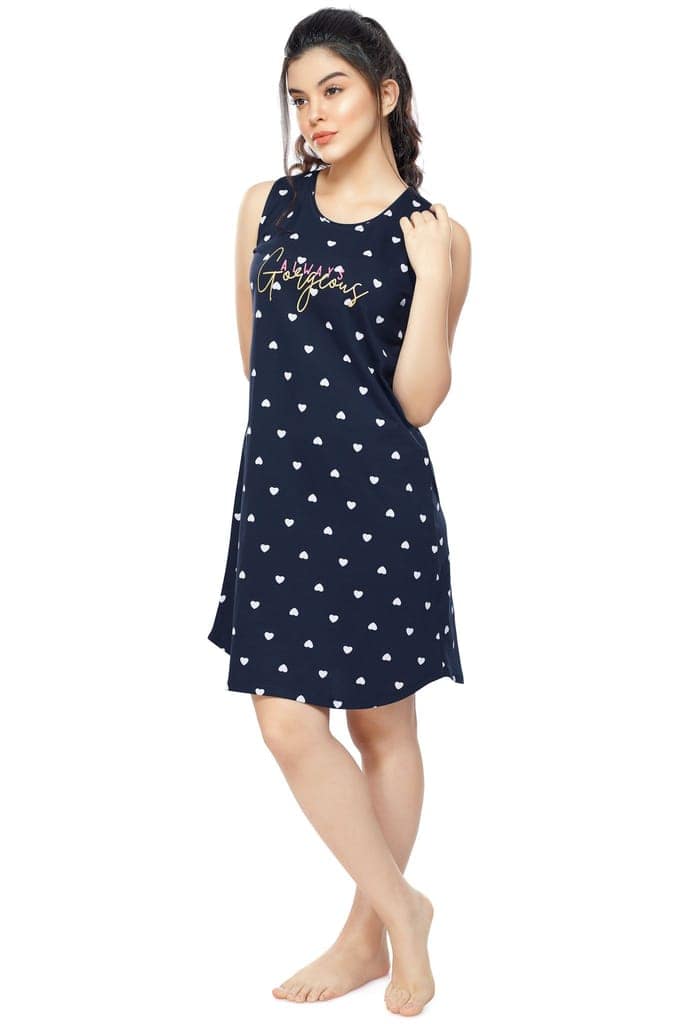 ZEYO Women Cotton Night Dress Green Heart Print Short Nighty view 4
