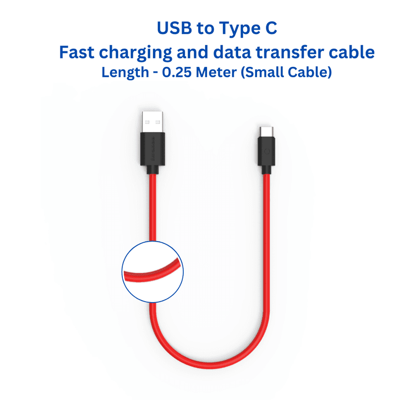 Twance T23R TPE - Type C to USB Charging & data transfer Cable, 0.25 M, Red