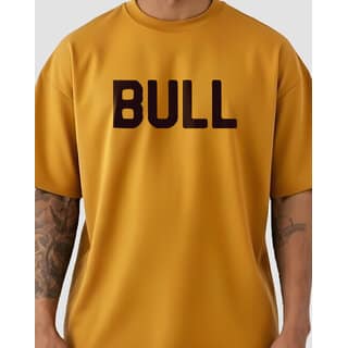 Ausk Mens Mustard Printed Cotton Blend Round Neck Oversized T-Shirt view 2