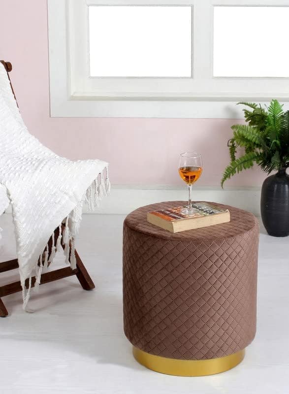Shadowkart Ottoman Pouffes Sitting Mudda Puffy Stool for Living Room Dressing Table Pouf Round Footstool for Office Home Decor, Check Holland Velvet ,16x16x17 Inch