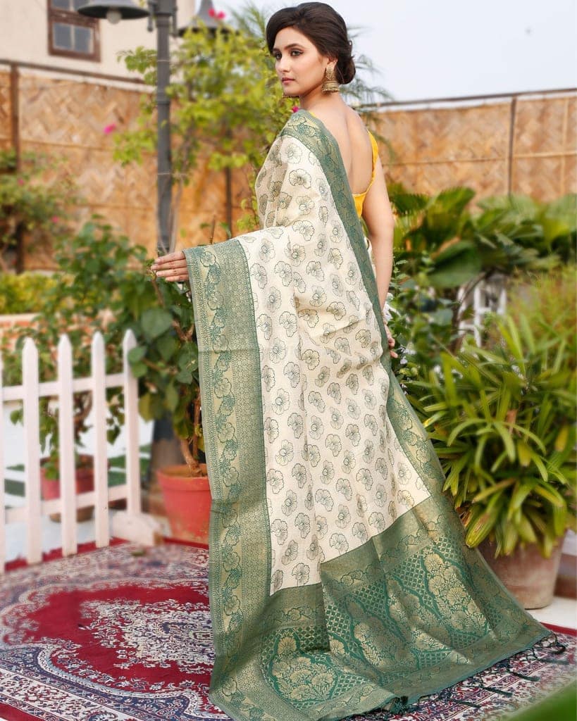 Banarasi Silk Saree Beige Color with contrast pallu and blouse-8804 view 4