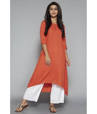Pistaa - Orange Viscose Women's Asymmetrical Kurti ( Pack of 1 )