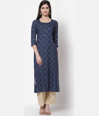 HISHAM - Navy Rayon Women's Straight Kurti ( Pack of 1 )