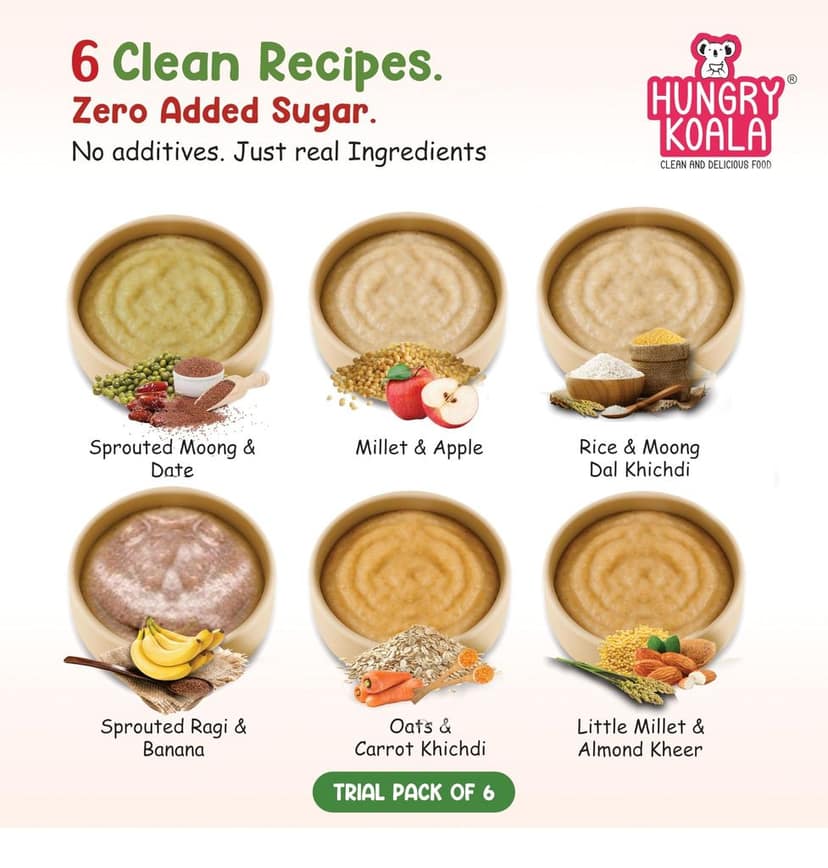 Hungry Koala No Added Sugar, No Salt Multigrain Cereals Trial Pack Combo | Goodness of Millets - Ragi, Jowar, Oats | Healthy Food for Kids | Real Fruits, 300g (50g*6) view 3