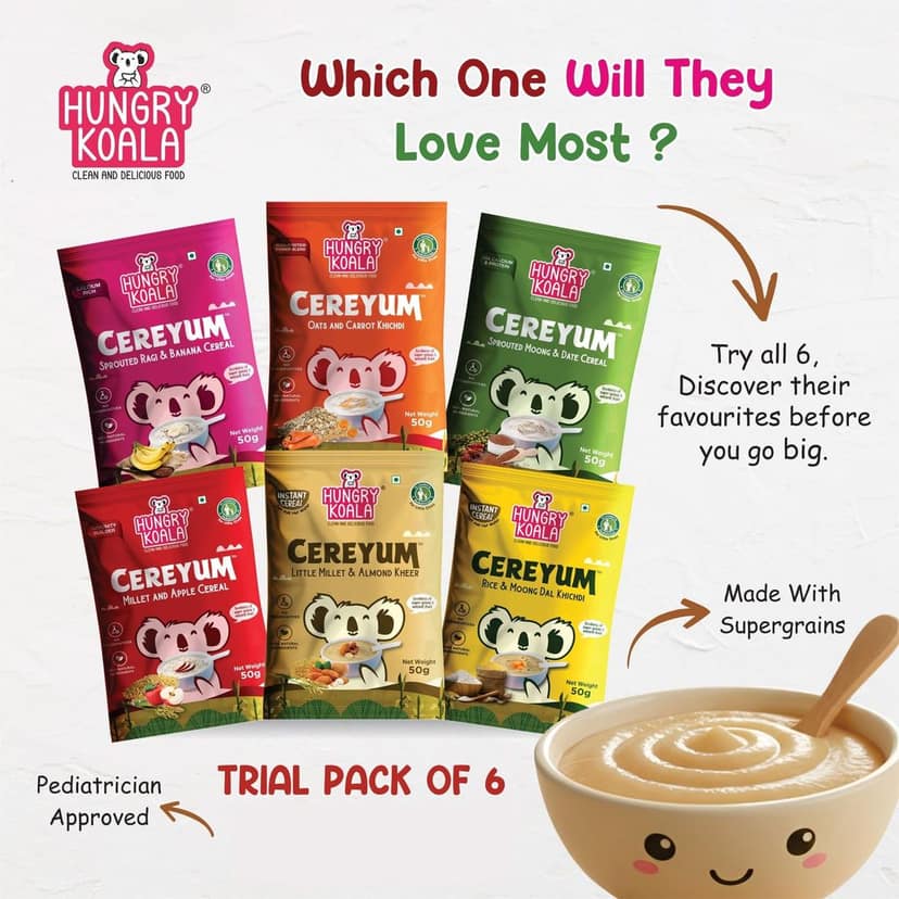 Hungry Koala No Added Sugar, No Salt Multigrain Cereals Trial Pack Combo | Goodness of Millets - Ragi, Jowar, Oats | Healthy Food for Kids | Real Fruits, 300g (50g*6) view 4