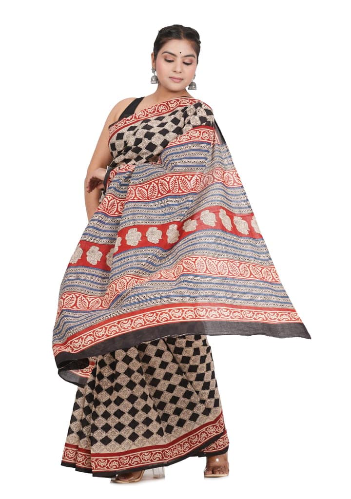 Bagru Handblock Printed Cotton Saree With Blouse - (1TTXSARRJ17106-19) view 4