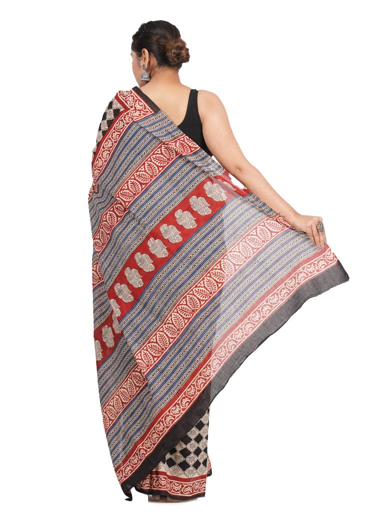 Bagru Handblock Printed Cotton Saree With Blouse - (1TTXSARRJ17106-19) view 6