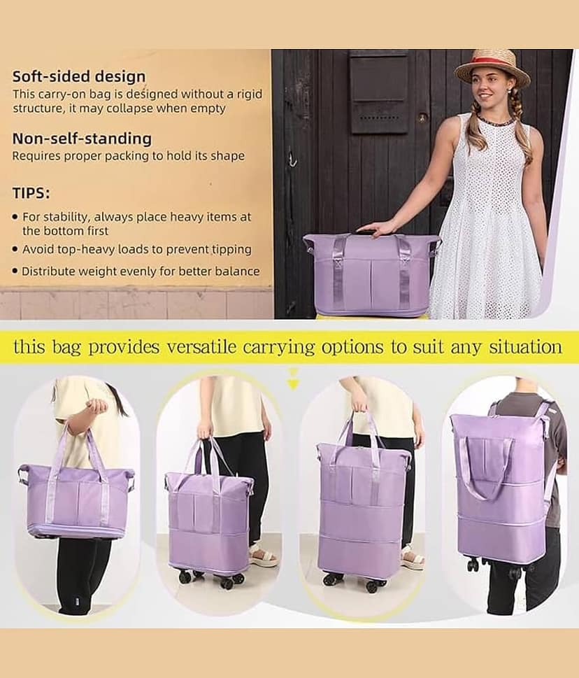 SUNESH CREATION 66 Ltrs Purple Fabric Duffle Trolley view 2