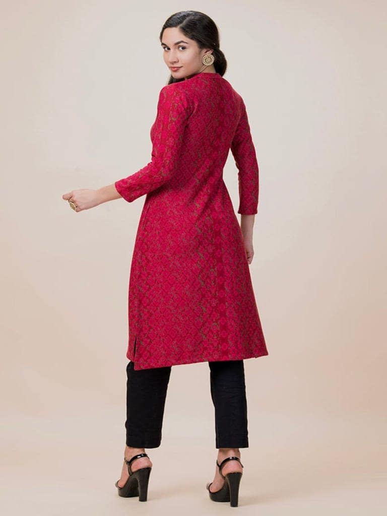 Cranberry Woolen Kurti view 7