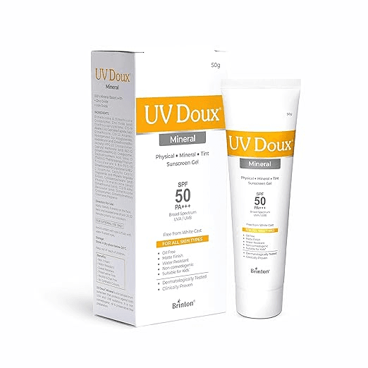 Brinton UV Doux Mineral Sunscreen Gel with SPF 50 PA+++| Mineral Based Sunscreen Gel With No White Cast | For All Skin Types