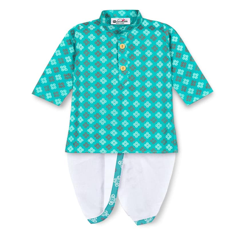 mustmom Rice Ceremony Full Sleeve Cotton Ethnic Dress Kids Lungi Dhoti Kurta Set for Boy