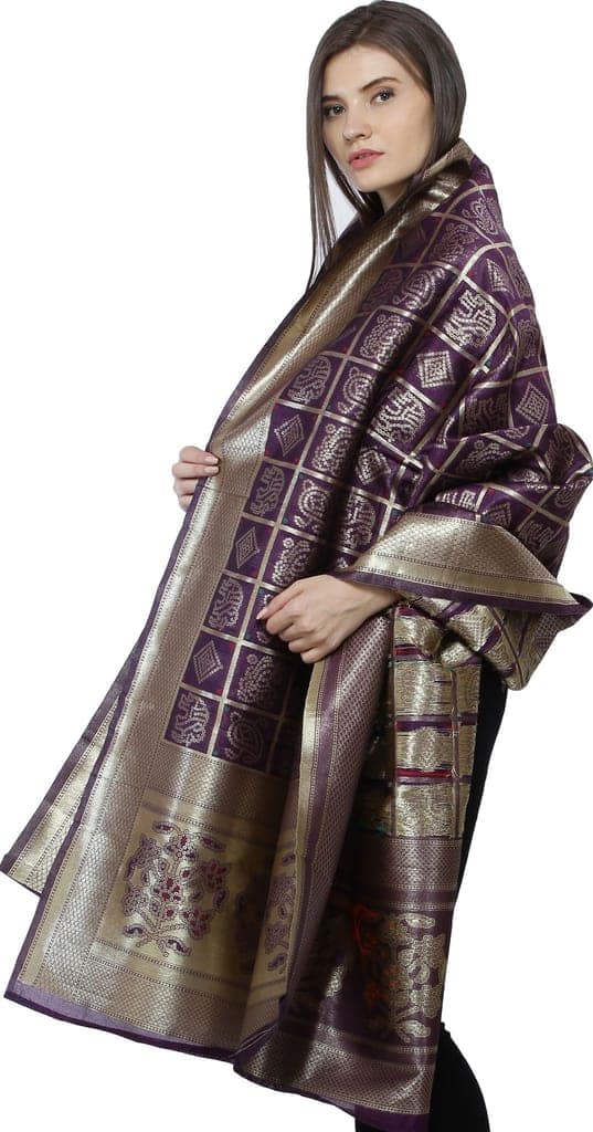 Purple-Passion Bandhani Gharchola Dupatta with Zari Weave and Brocaded Border view 2
