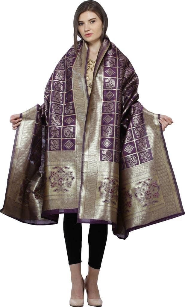 Purple-Passion Bandhani Gharchola Dupatta with Zari Weave and Brocaded Border view 3
