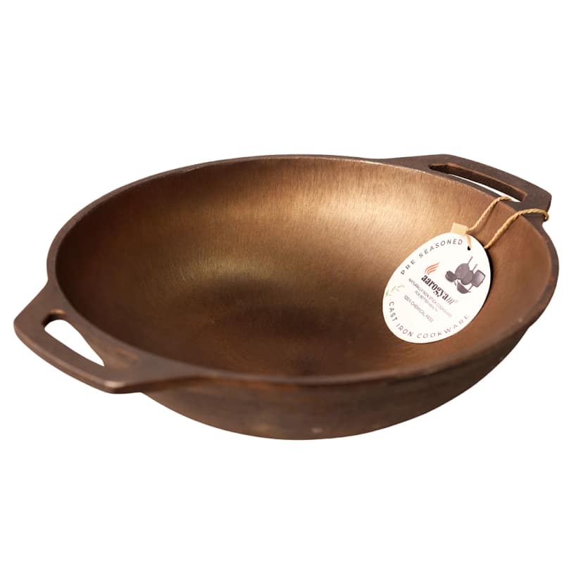 Aarogyam Cast Iron Double Handle Round Loha Kadai, 12 Inch Diameter (30 cm) Cast Iron, Pre Seasoned, Naturally Non-Stick, Toxin-Free, Compatible with Gas stove- Perfect For Deep Frying, Weight - 3.4 kg (Colour - Black) by Aarogyam - The Cast Iron Shop