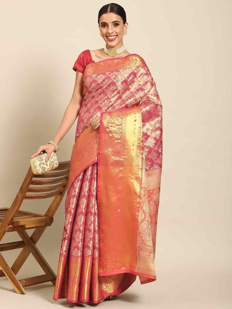 Women's Brocade Soft Silk Zari Woven Saree With Unstiched Blouse Piece view 2