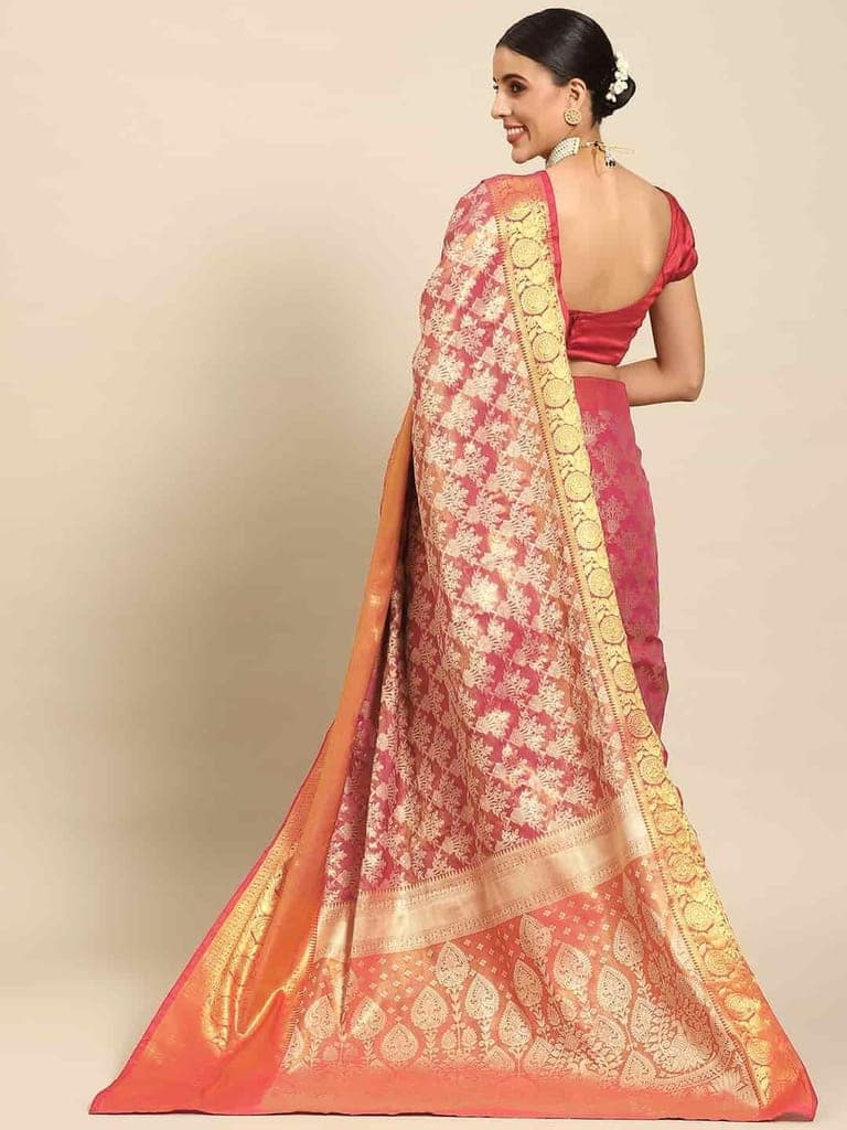 Women's Brocade Soft Silk Zari Woven Saree With Unstiched Blouse Piece view 3