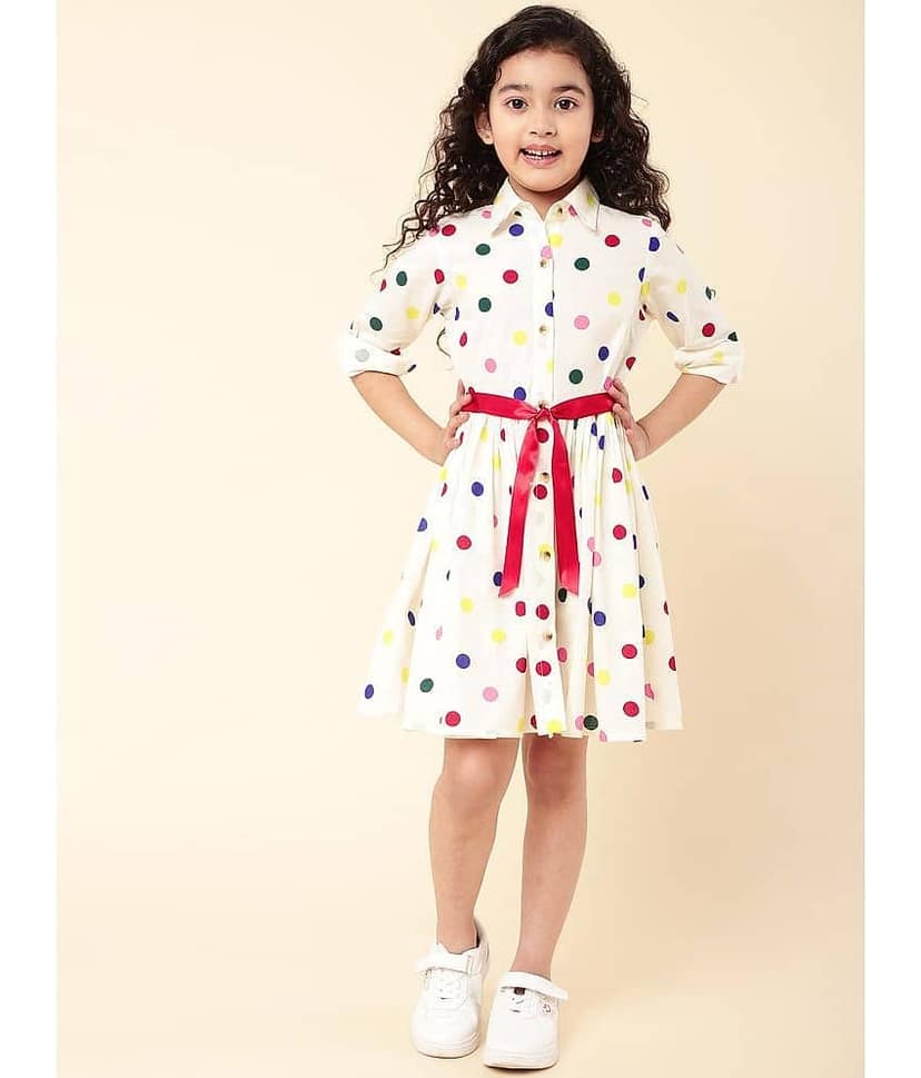 A.T.U.N. Cotton Shirt Dress For Girls ( Pack of 1 , Cream )