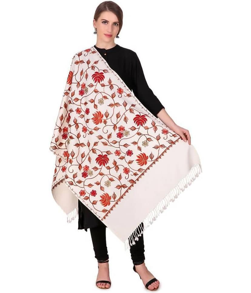 Bravezi White Kashmiri Shawl view 2