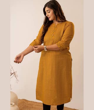 AMTHI Women 100% Cotton Printed Straight Kurti ( Mustard )