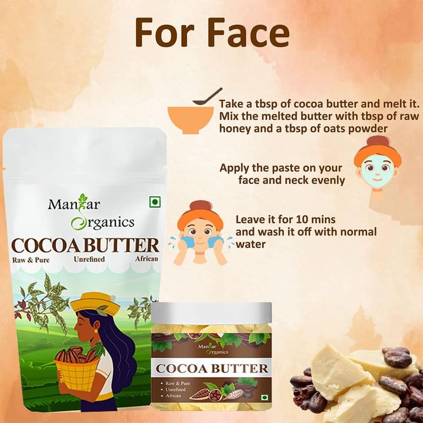 ManHar Organics African Raw Cocoa Butter 500gm Unrefined Organic for Stretch Marks, Face Moisturiser, Hair Lotion, Lip Balms (Cocoa, 500gm) view 5