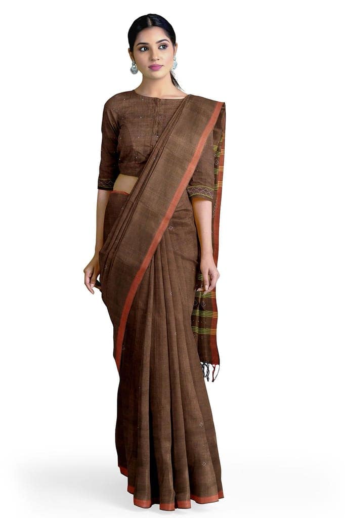 Garvi Gurjari (A Gujarat Govt Enterprise women Light Brown Tangaliya Cotton Silk Handwoven Saree(GGCSTCSS15) view 2