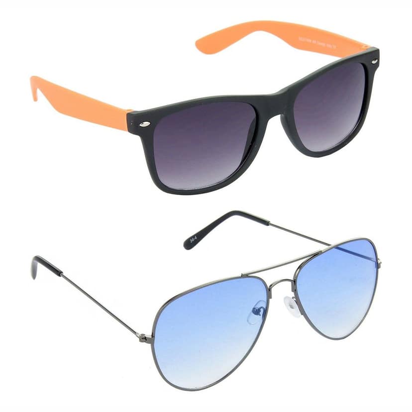 HRINKAR Men Women Boys & Girls Pilot Sunglasses Brown & Grey Frame, Brown & Blue Lens (Medium) Pack of - 2