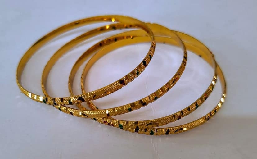 Gold plated Bangles with Green Stones for Women view 3