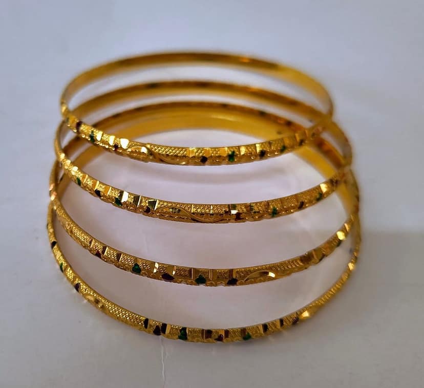Gold plated Bangles with Green Stones for Women view 4