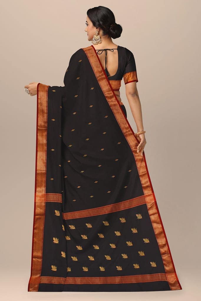 Black Handwoven Maheshwari Silk with Zari Border and Floral Buta Saree SKU-BS10118 view 2