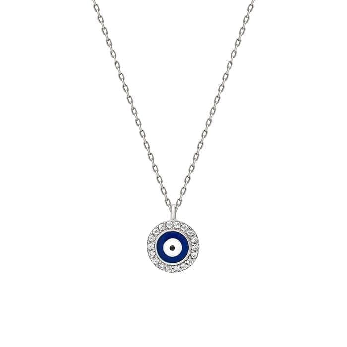 Silver Dark Round Evil Eye Necklace