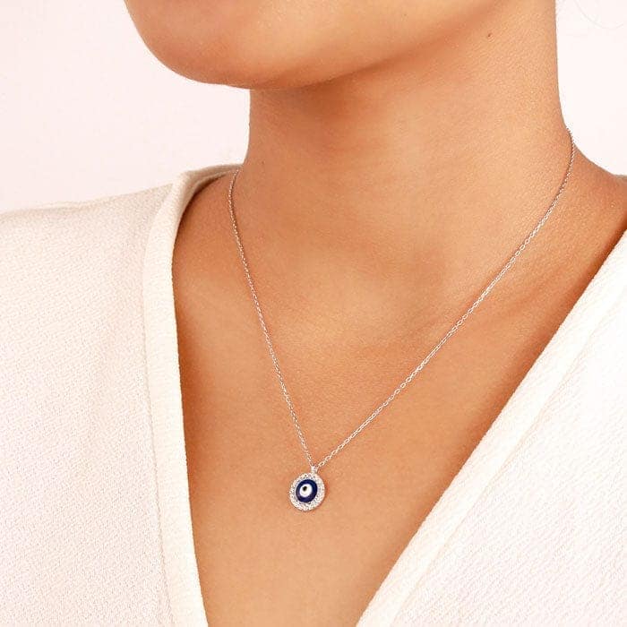 Silver Dark Round Evil Eye Necklace view 2