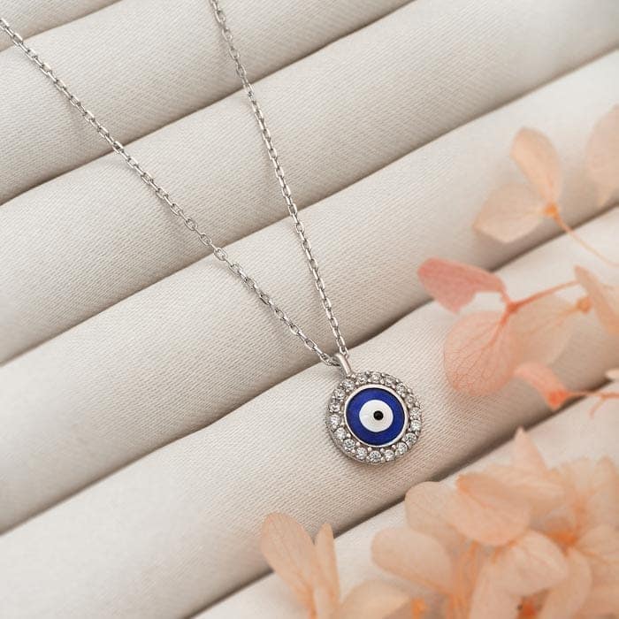 Silver Dark Round Evil Eye Necklace view 3