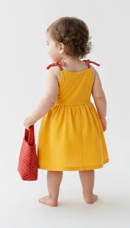 Mom and Me Baby Girls Pure Cotton Chikankari Frock with Bandhani Border | Sleeveless Shoulder Strap Dress | Soft Cotton Lining | Summer Wear (in, Age, 12 Months, 18 Months, Regular, Yellow) view 2