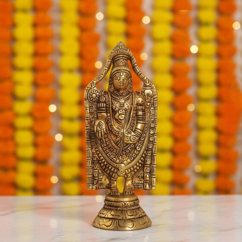 Handcrafted Brass Tirupati Balaji Statue, Height : 8 Inch (BSMAS1389 E)