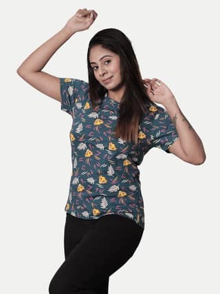 Women Grey Floral Printed T-shirt