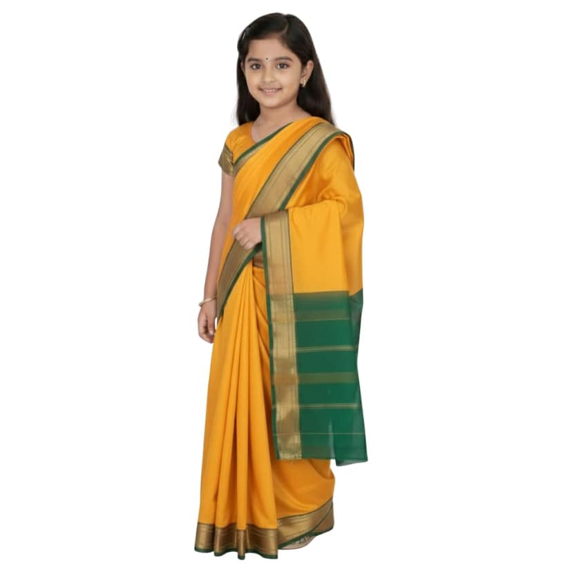 Mom and Me Girls Ready-to-Wear Belgaon Silk Saree with Golden Zari Border