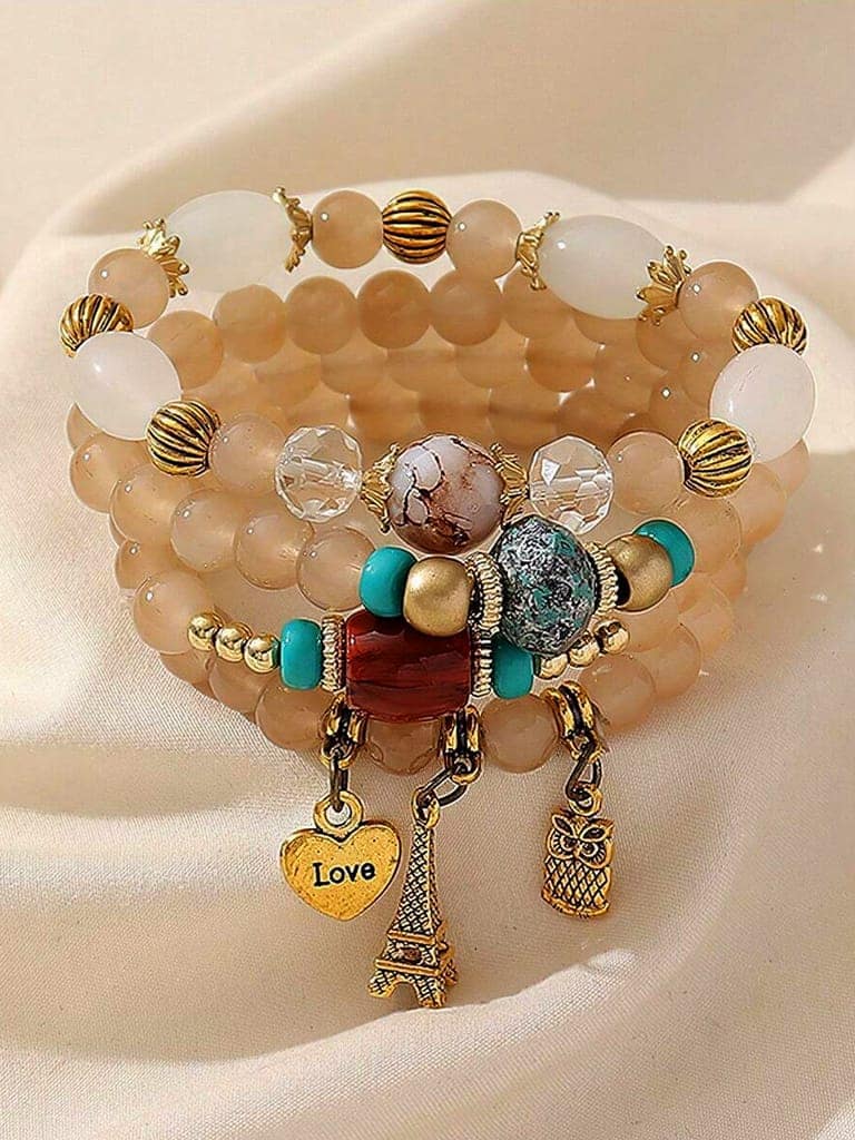 LUCKY JEWELLERY Latest Stylish Fashion Stackable Love Tassel Stretch Bracelet Multilayer Beaded Bangle Bodhi Bracelets Hippie Jewelry Gifts for Teen Girls Bracelet for Women & Girls (215-CHB2M-1252-C) view 2